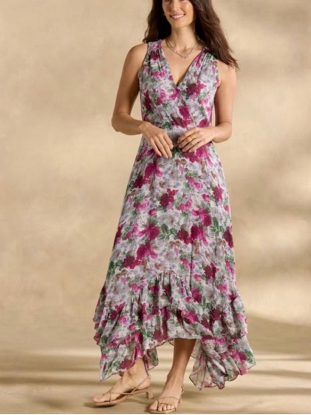 Sundance champs de Fleur Raspberry Floral Sleeveless V-Neck Maxi Dress